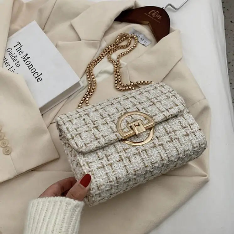 Winter Woolen Shoulder Bag with Chain Strap