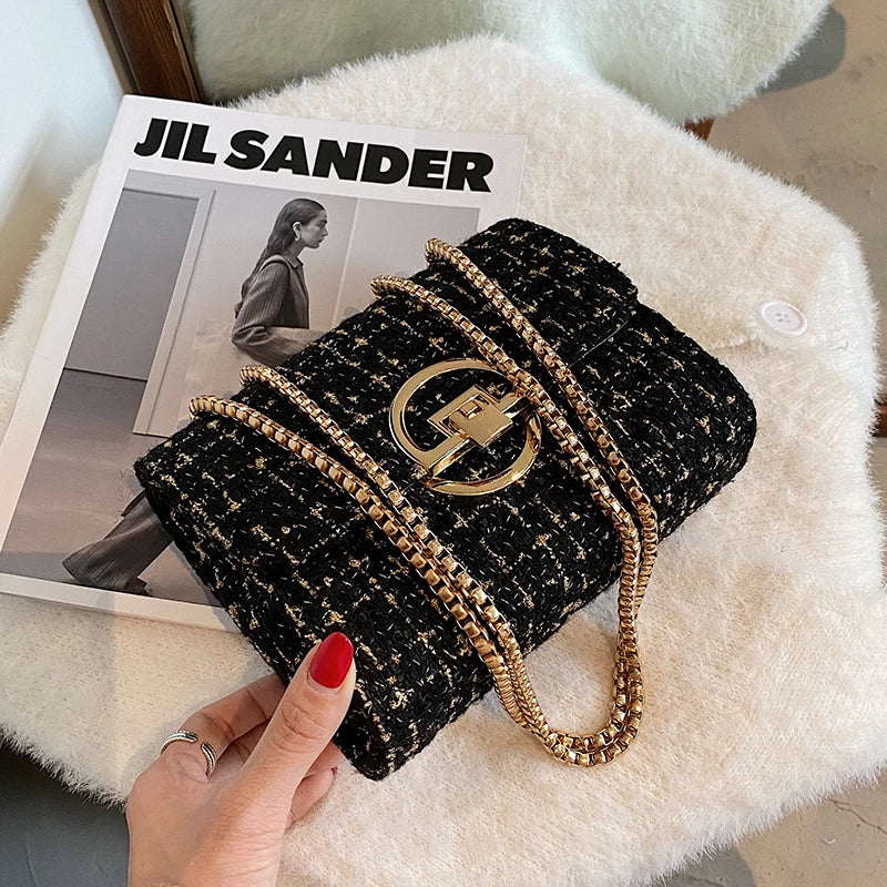 Winter Woolen Shoulder Bag with Chain Strap