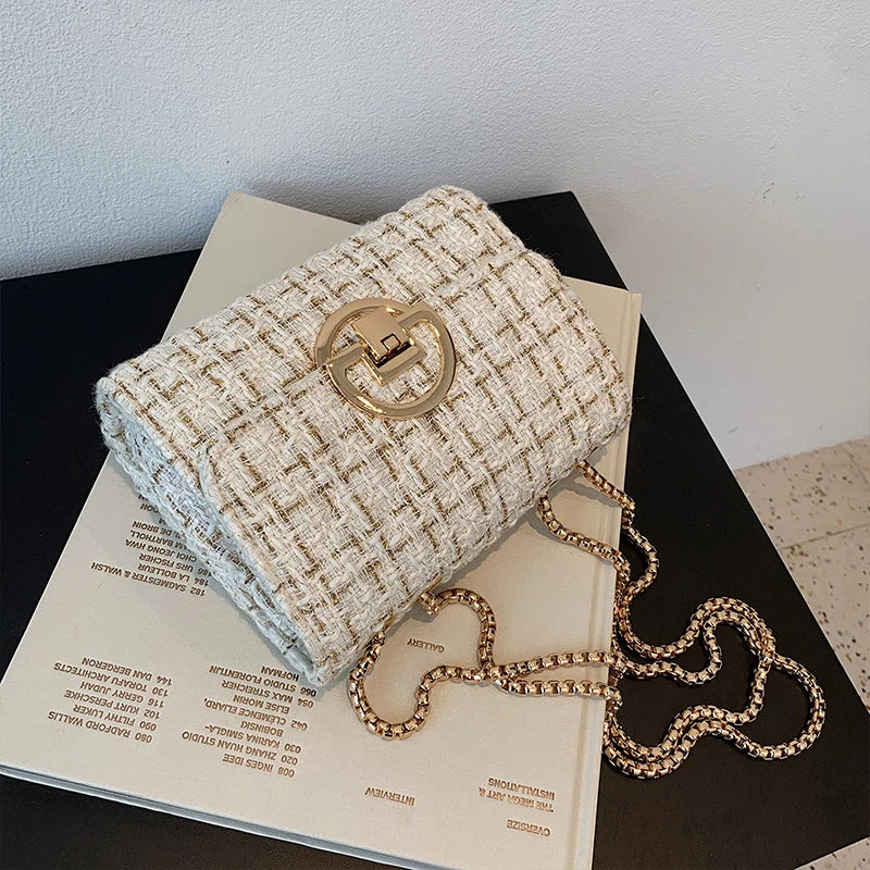 Winter Woolen Shoulder Bag with Chain Strap
