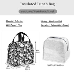 Punk Skull Print Insulated Lunch Bag Cooler Waterproof Picnic Food Storage