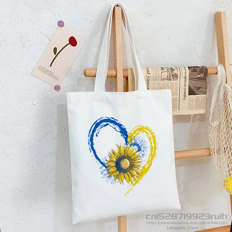 Ukraine Flag Sunflower Vintage Ukrainian Print Canvas Bag