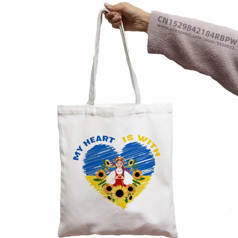Ukraine Flag Sunflower Vintage Ukrainian Print Canvas Bag