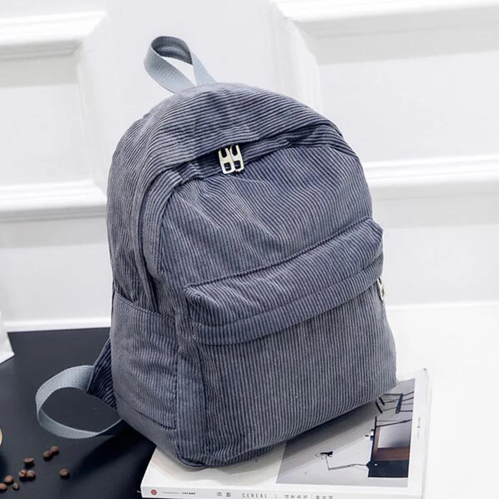 Corduroy Backpack Women School Backpack Teenger Girl School Bag