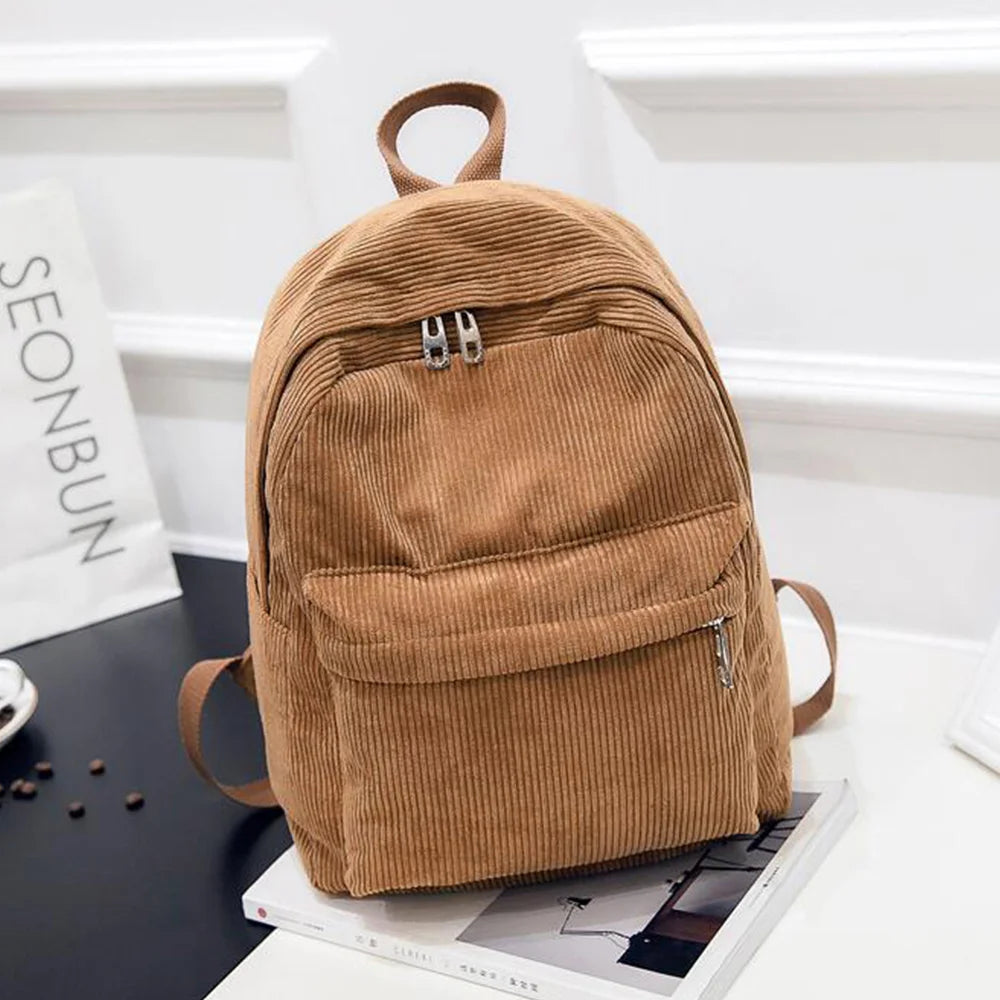 Corduroy Backpack Women School Backpack Teenger Girl School Bag