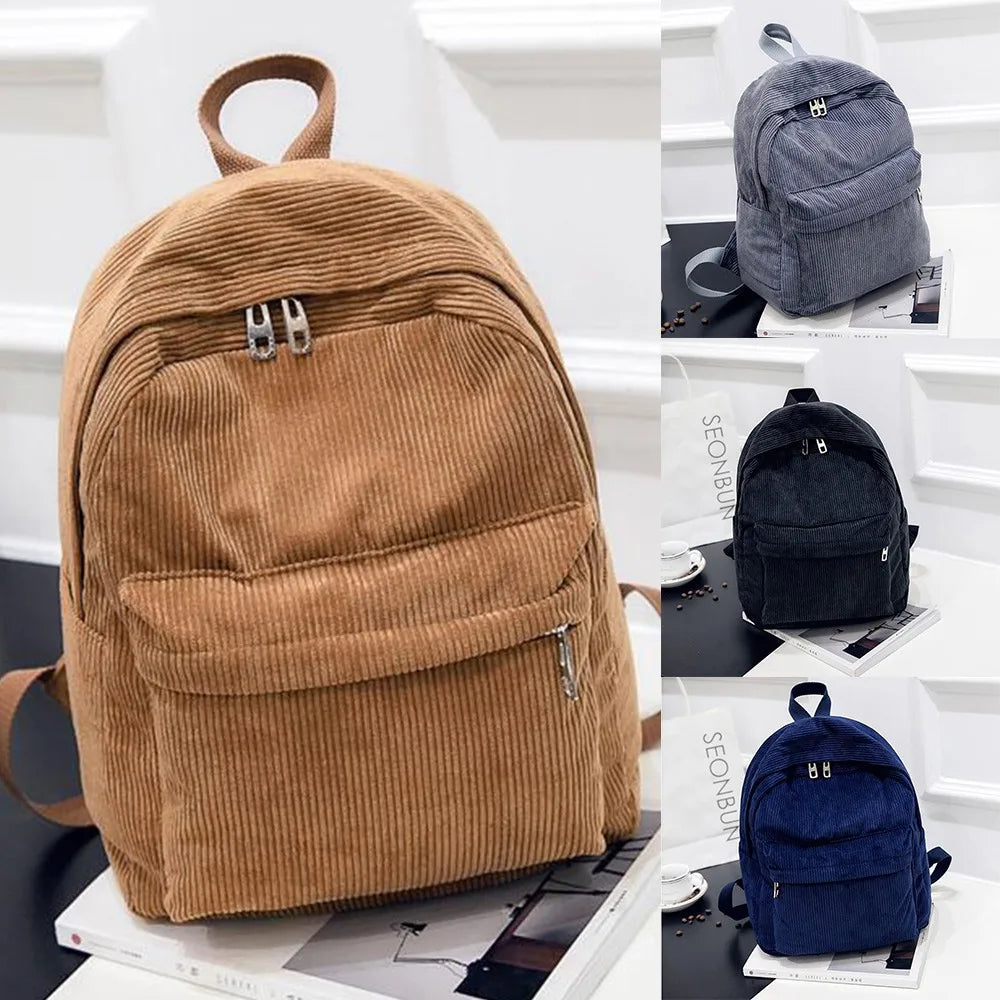 Corduroy Backpack Women School Backpack Teenger Girl School Bag