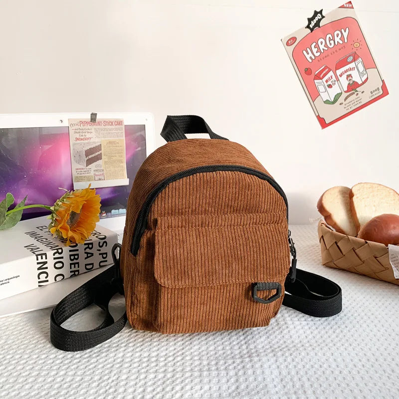 Corduroy Backpack Women's Bag Student Schoolbag Travel Shopping Rucksacks