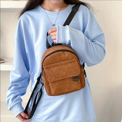 Corduroy Backpack Women's Bag Student Schoolbag Travel Shopping Rucksacks