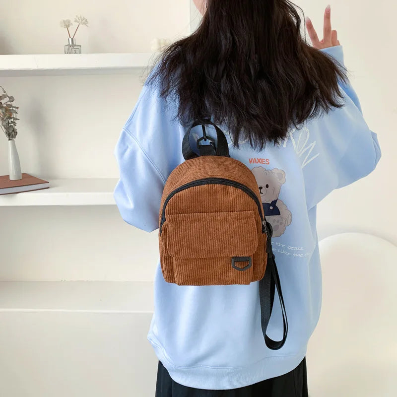 Corduroy Backpack Women's Bag Student Schoolbag Travel Shopping Rucksacks