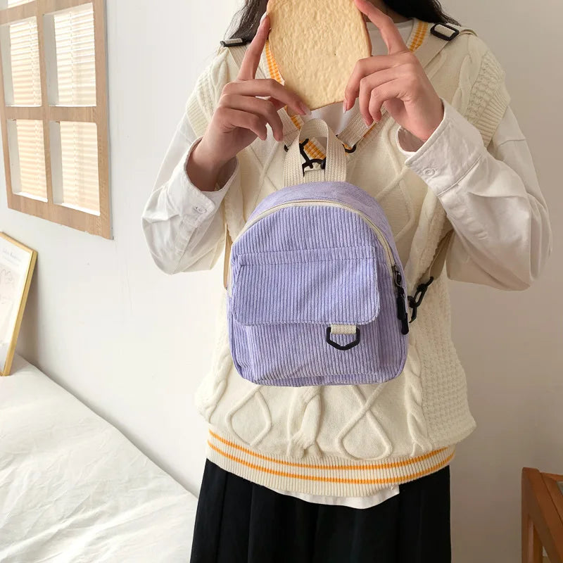 Corduroy Backpack Women's Bag Student Schoolbag Travel Shopping Rucksacks