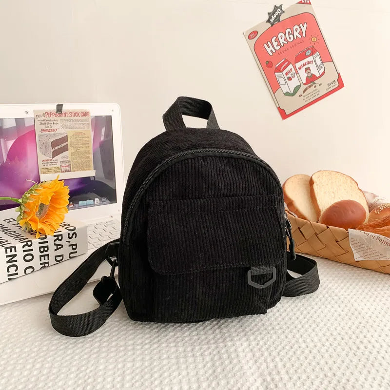 Corduroy Backpack Women's Bag Student Schoolbag Travel Shopping Rucksacks