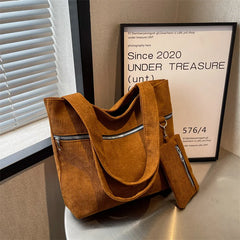 Corduroy Shopper Bag Autumn Winter Canvas Tote B535