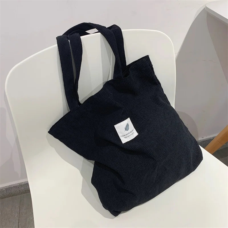 Corduroy Bag for Women Shopper Female Handbags Environmental Storage Reusable