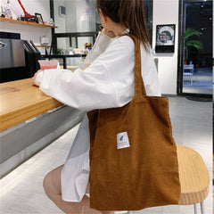 Corduroy Bag for Women Shopper Female Handbags Environmental Storage Reusable
