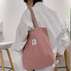 Corduroy Bag for Women Shopper Female Handbags Environmental Storage Reusable