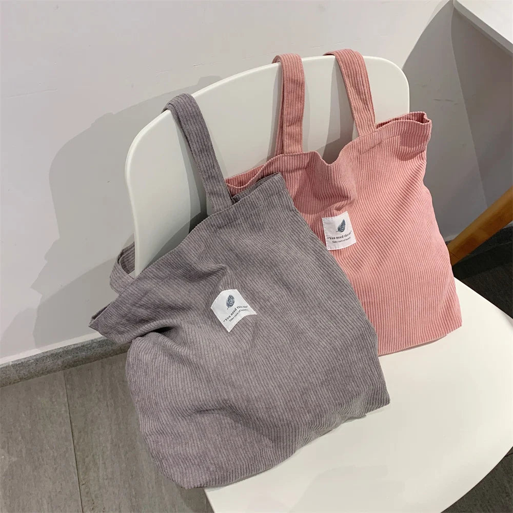 Corduroy Bag for Women Shopper Female Handbags Environmental Storage Reusable