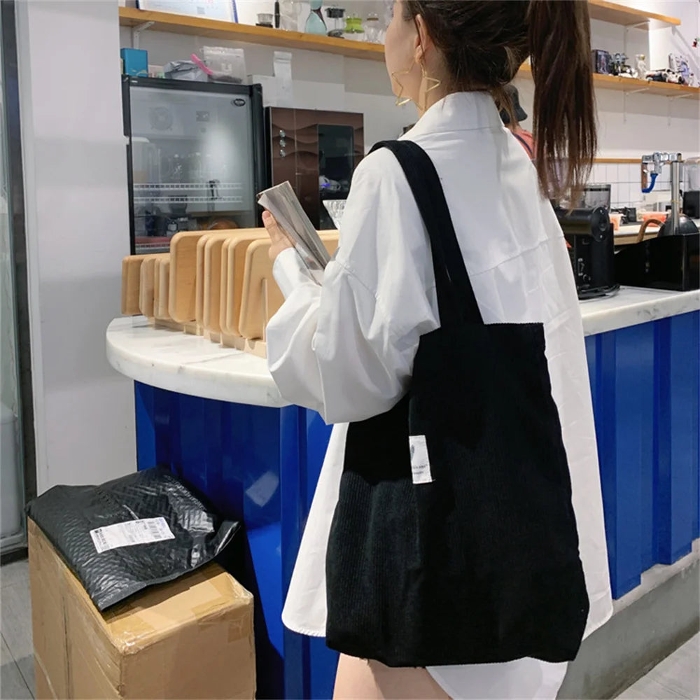 Corduroy Bag for Women Shopper Female Handbags Environmental Storage Reusable