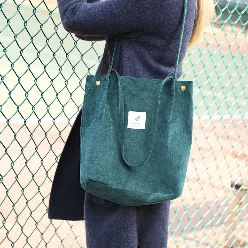 Corduroy Shoulder Bag Canvas Tote Casual Handbag