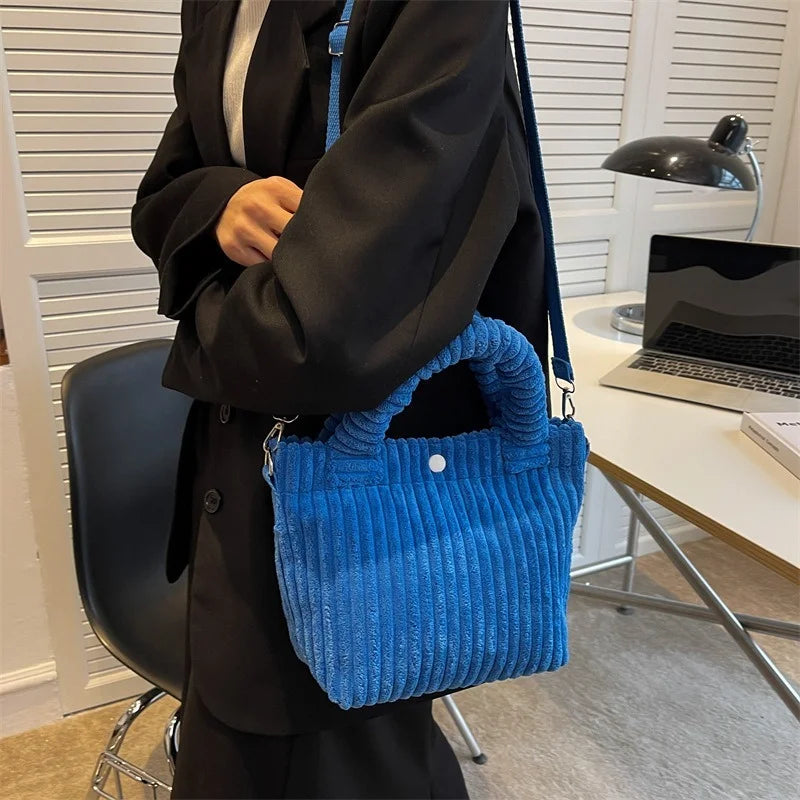 Corduroy Casual Women's Crossbody Bag Zipper Tote Handbag