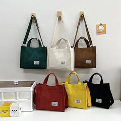 Corduroy Casual Tote Shoulder Bag Retro Art Canvas Crossbody Bags