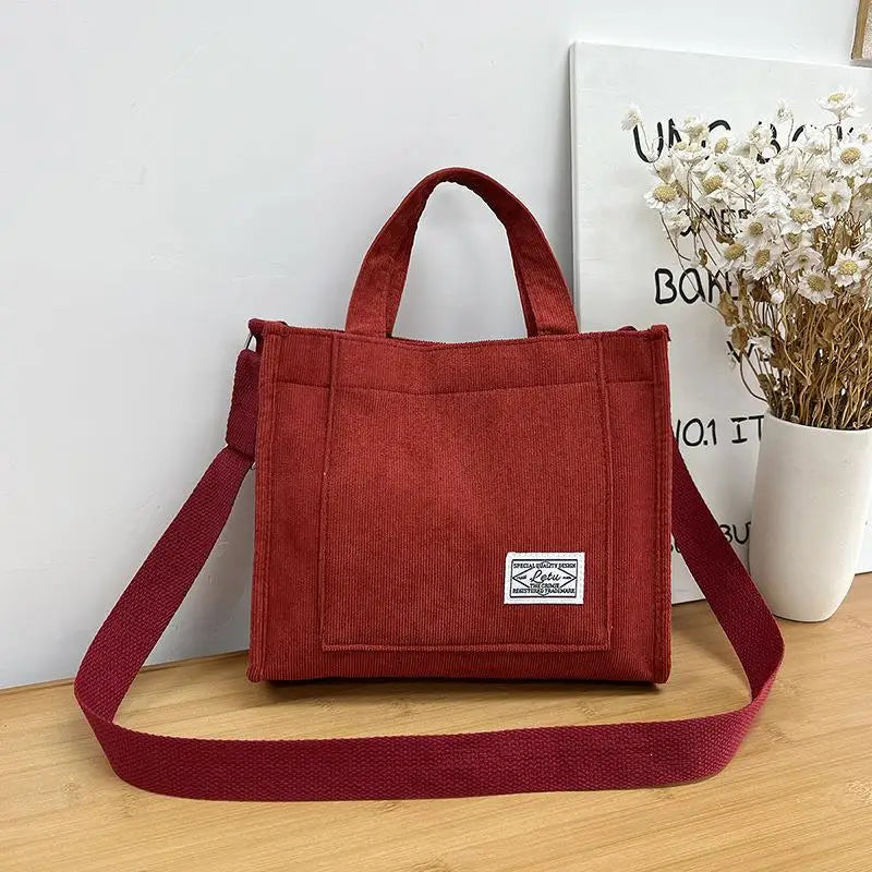 Corduroy Casual Tote Shoulder Bag Retro Art Canvas Crossbody Bags