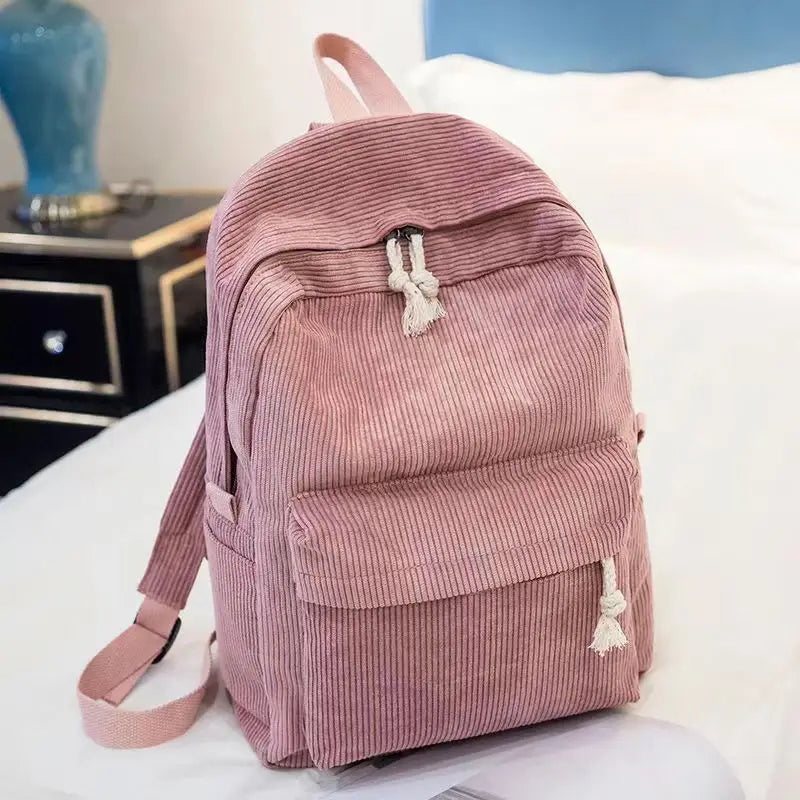 Corduroy Schoolbag for Teenagers Girls College Style Backpack