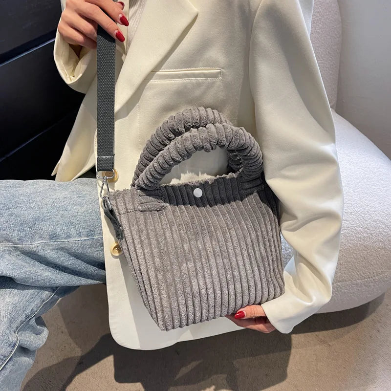Corduroy Small Handbags Women Shoulder Crossbody Bags Bucket Bag