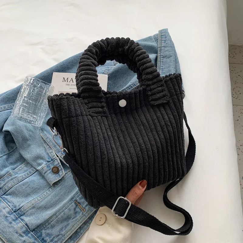 Corduroy Small Handbags Women Shoulder Crossbody Bags Bucket Bag