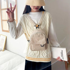 Corduroy Solid Backpack Women Preppy Style Rucksack
