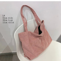 Corduroy Tote Bags Winter Shoulder Zipper Eco Large Capacity