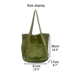 Corduroy Tote Bags for Women Solid Shoulder Bags Casual Eco Handbags