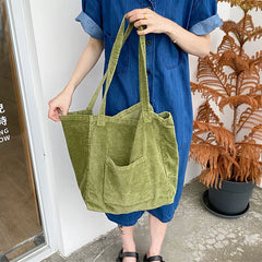 Corduroy Tote Bags for Women Solid Shoulder Bags Casual Eco Handbags