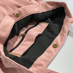 Corduroy Totes Bags Zipper Large Capacity Winter Shoulder Bags