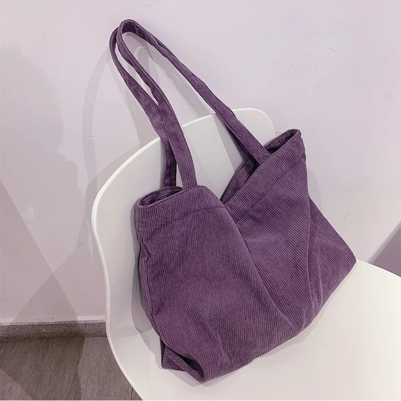 Corduroy Totes Bags Zipper Large Capacity Winter Shoulder Bags