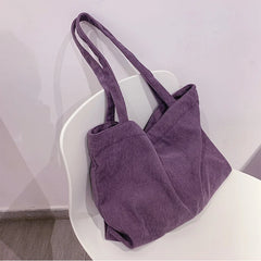 Corduroy Totes Bags Zipper Large Capacity Winter Shoulder Bags
