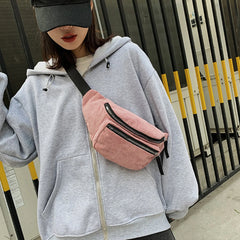 Corduroy Waist Bag Women Zipper Chest Bag