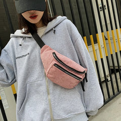 Corduroy Waist Bag Zipper Chest Bag for Women Men