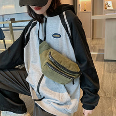 Corduroy Waist Bag Zipper Chest Bag Sport Travel Girls Waist Belt Bags