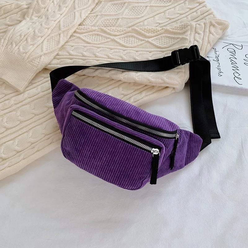 Women's Corduroy Waist Bag Chest Bag Zipper