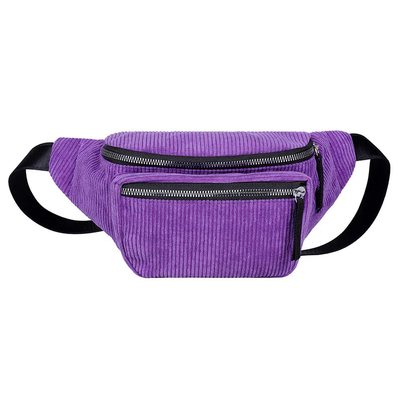 Corduroy Waist Bag Zipper Chest Bag for Women Men