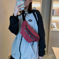 Women's Corduroy Waist Bag Chest Bag Zipper