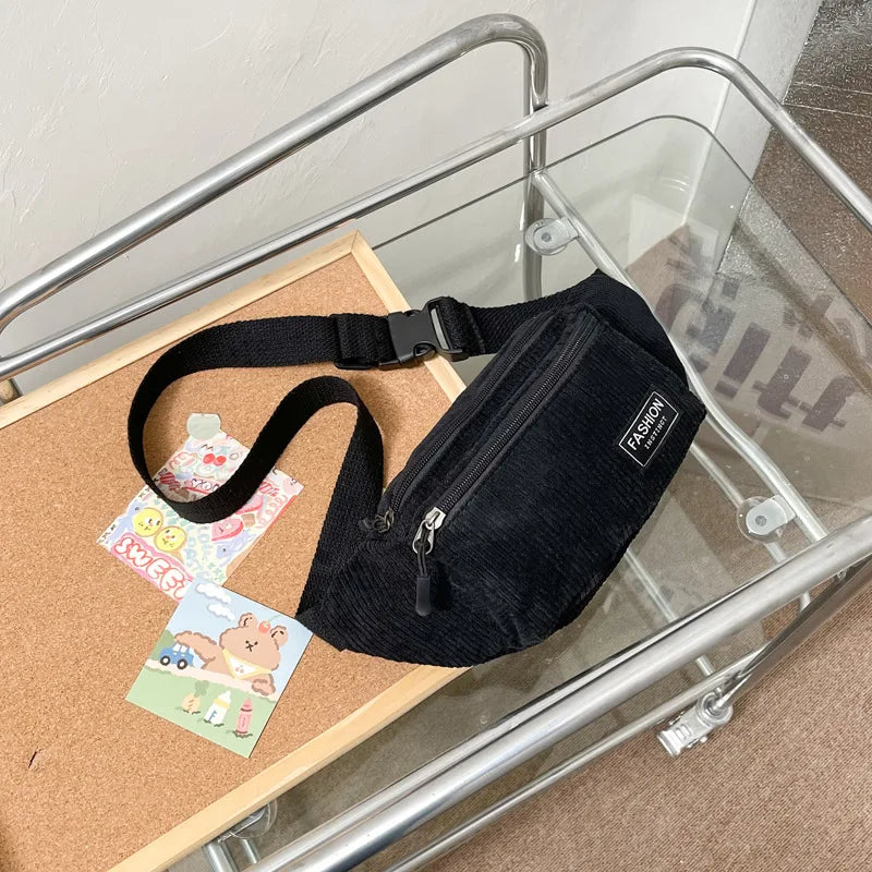 Corduroy Women Waist Bag Small Canvas Shoulder Crossbody Fanny Pack