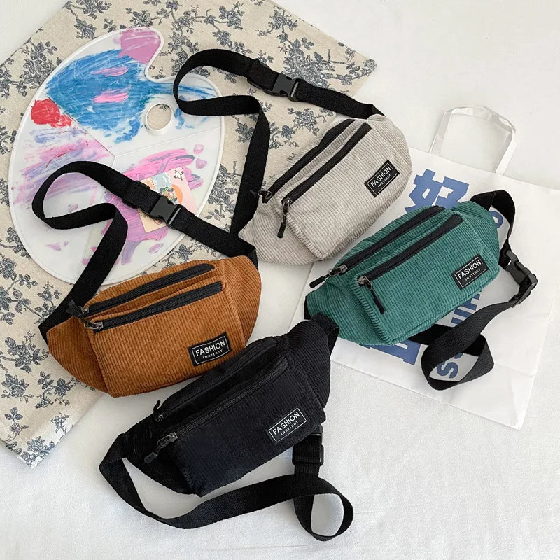 Corduroy Women Waist Bag Small Canvas Casual Shoulder Crossbody Fanny Pack