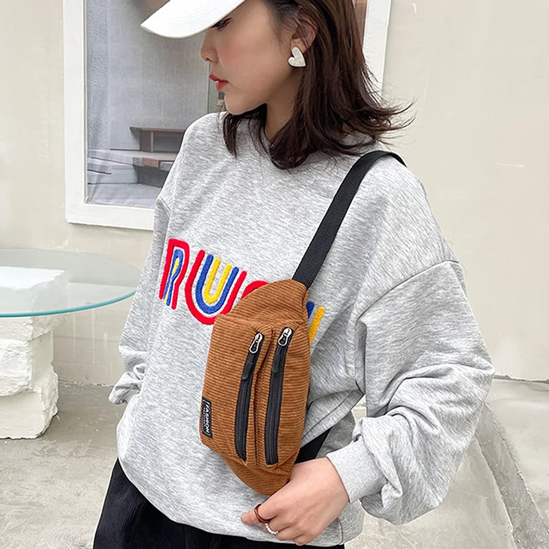 Corduroy Waist Bag Small Canvas Women's Shoulder Crossbody Fanny Pack