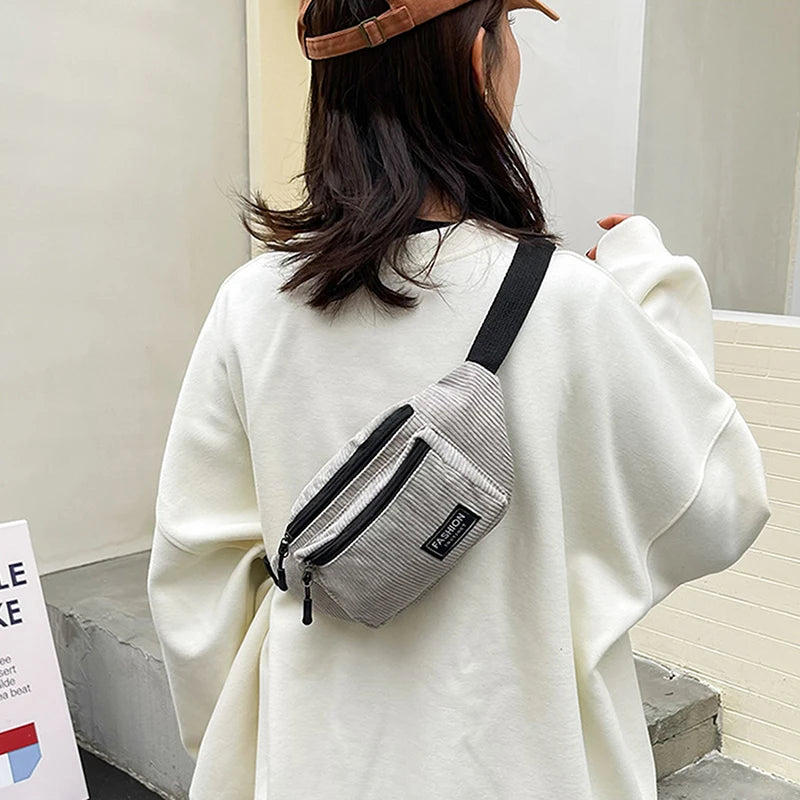 Corduroy Women's Waist Bag Canvas Ladies Crossbody Fanny Pack