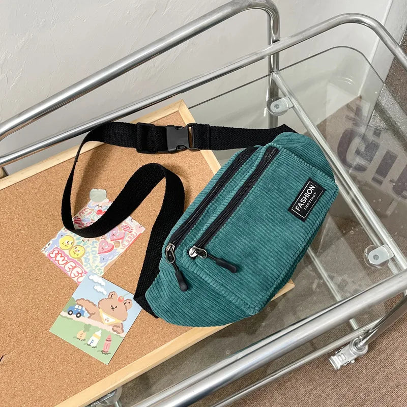 Corduroy Waist Bag Small Canvas Ladies Shoulder Crossbody Fanny Pack