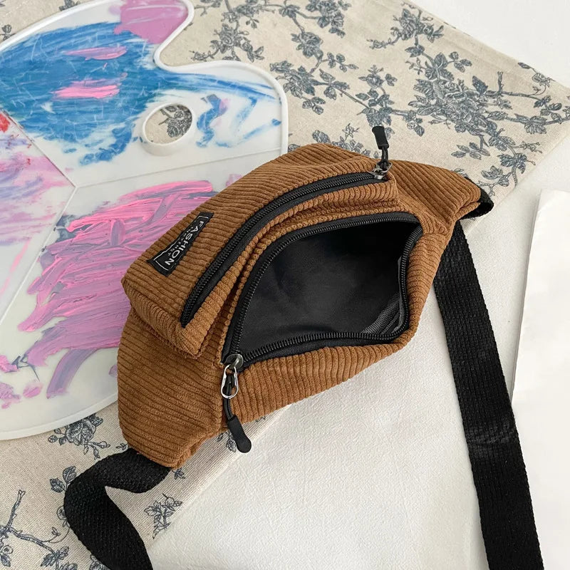 Corduroy Waist Bag Small Canvas Ladies Shoulder Crossbody Fanny Pack