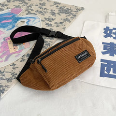 Corduroy Women's Waist Bag Small Canvas Shoulder Crossbody Fanny Pack