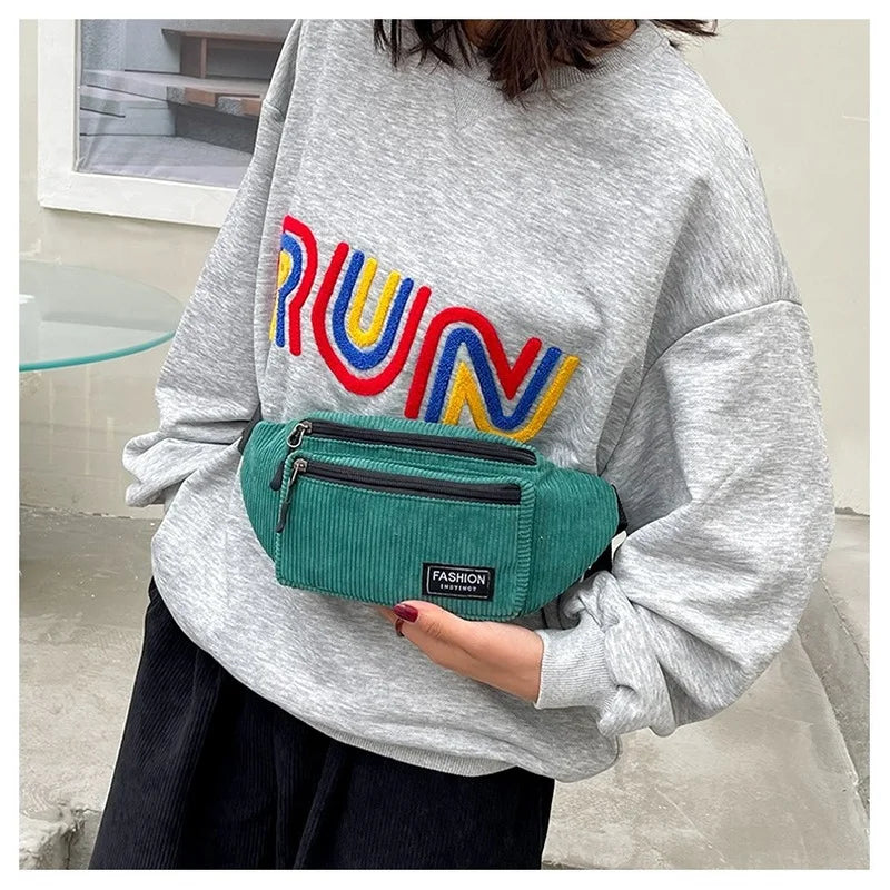 Corduroy Women's Waist Bag Small Canvas Crossbody Bag