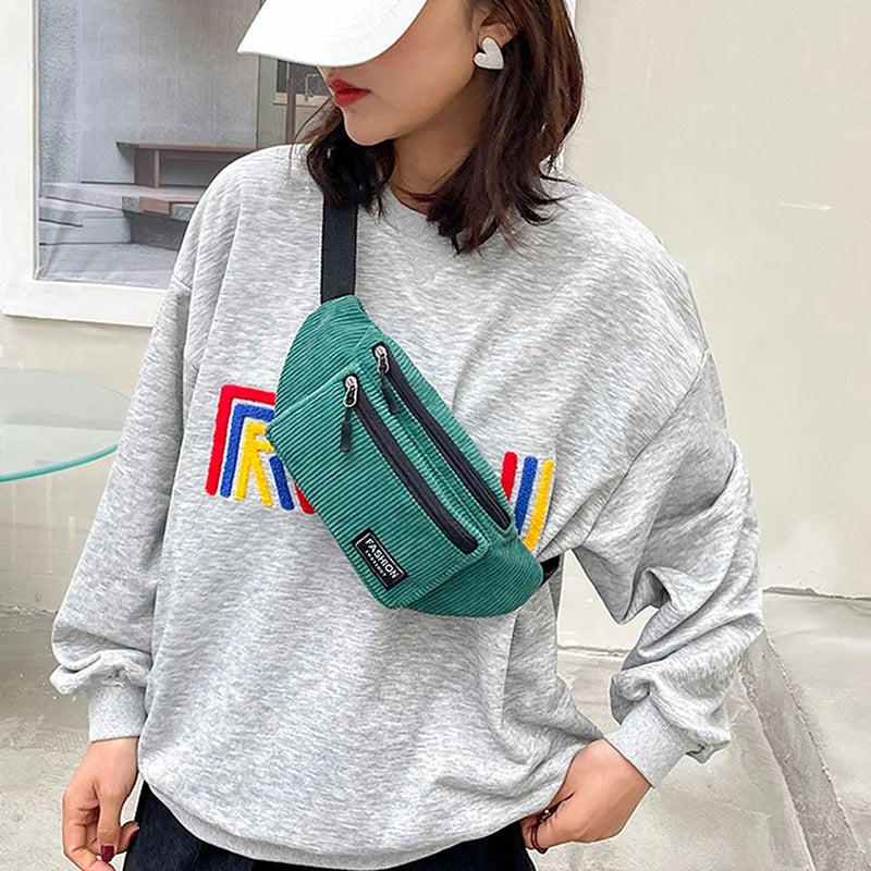 Corduroy Women's Waist Bag Small Canvas Ladies Shoulder Crossbody Bags