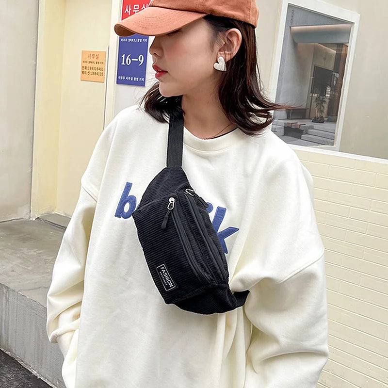 Corduroy Women's Waist Bag Small Canvas Ladies Shoulder Crossbody Bags